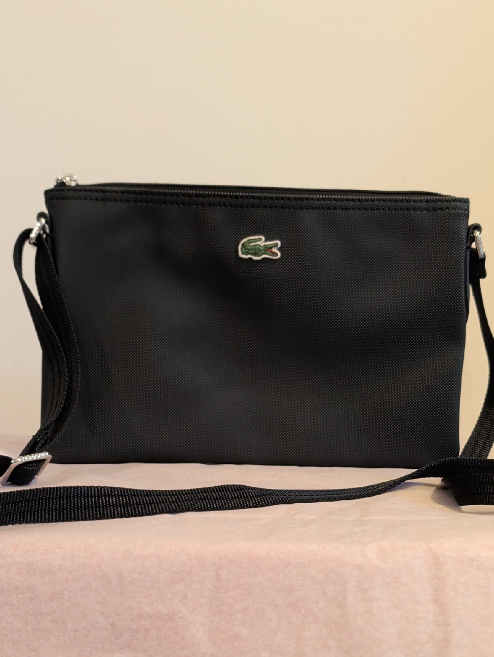 Lacoste Black Crossbody with Green Crocodile Emblem